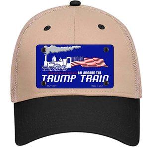 All Aboard the Trump Train Metal on Trucker Mesh Snapback Hat - Khaki